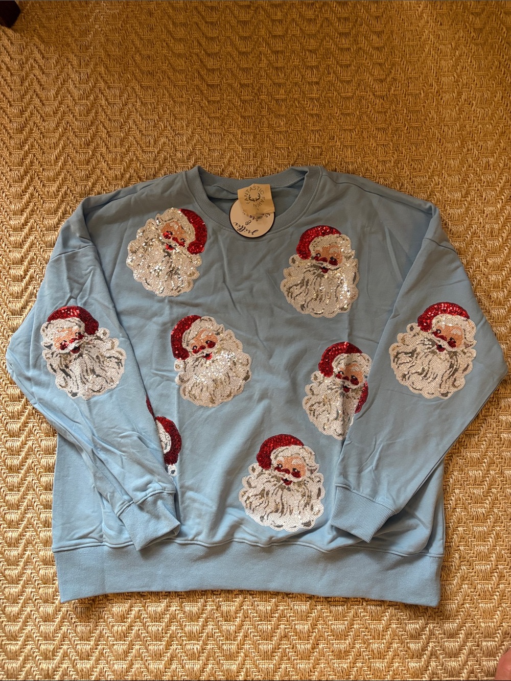 Light Blue Santa Sequin Crewneck Sweater